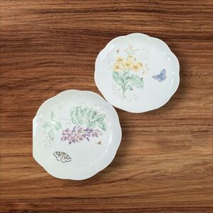 Lenox Butterfly Meadow Luncheon Plates 9-Inch Floral & Butterfly Set Of 2 Porcel